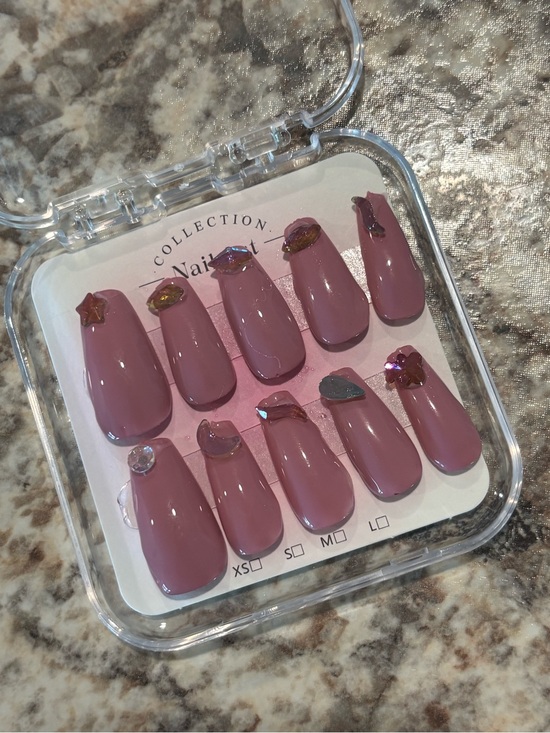 Other - Mauve Press-On Nails with Iridescent Gem Accents
